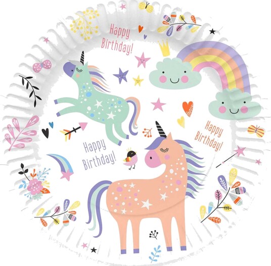Papptallerkener Unicorns & Rainbows - 8-pakning