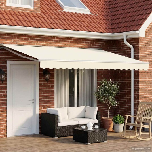 Manuell markiseramme med LEDs Krem og hvit 4 × 3 m