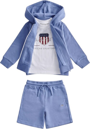 Gant Kids Shield Full Zip Hoodie T Shirt And Sweatshort Set Blue 104