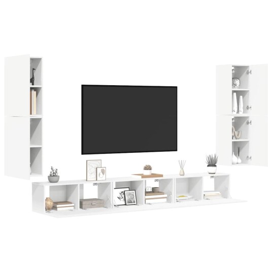 vidaXL TV-skapsett 7 deler hvit konstruert tre vidaXL TV-skapsett 7 deler hvit konstruert tre