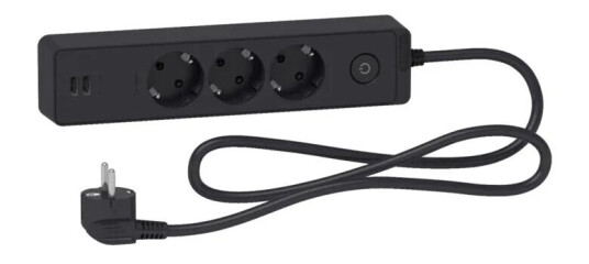 Schneider Electric Grenuttak med bryter og USB-uttak 3-veis Svart Schneider Electric Grenuttak med bryter og USB-uttak 3-veis Svart