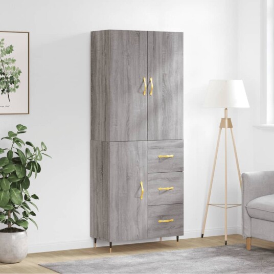 vidaXL Highboard grå sonoma 69,5x34x180 cm konstruert tre 8720845411381
