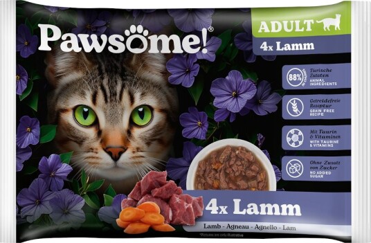 Pawsome Våtfôr Adult Cat Lam 4 X 85 G