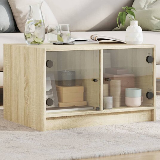 Salongbord med glassdører sonoma eik 68x50x42 cm 8721012213166 Salongbord med glassdører sonoma eik 68x50x42 cm 8721012213166
