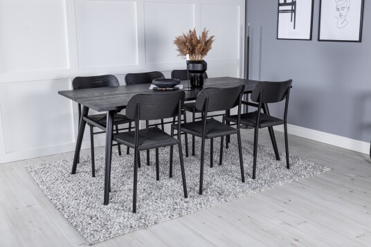 Venture Home Sleek Matgruppe Forlengningsbar 195 cm Rektangulær med 6 Polly stoler Sort