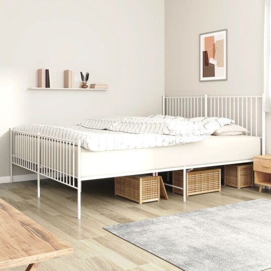 vidaXL Sengeramme i metall med hode- og fotgavl hvit 193x203 cm