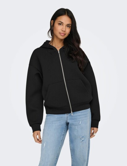 ONLY Onlnaomi L/S Two Way Zip Hoodie Swt Noos   Black   XL
