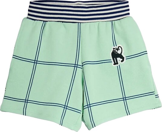 Mini Rodini Check Aop Panther Patch Sweatshorts Green 128/134