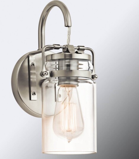 Brinley vegglampe, nikkel, høyde 29 cm – KICHLER - Stue - Industriell - Metall - Med en lyskilde
