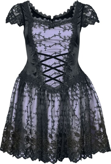Sinister Gothic Goth Kort kjole Gotisk Minikjole XS til XXL Damer svart-lilla