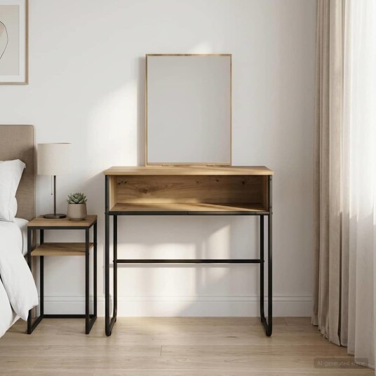 vidaXL Sminkebord med hylle med lagring Artisan eik Konstruert tre