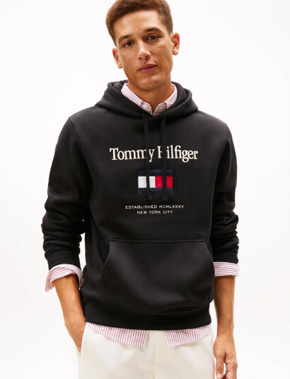 Tommy Hilfiger Tommy Embro Flag Hoodie - Black - XL Tommy Hilfiger Tommy Embro Flag Hoodie - Black - XL