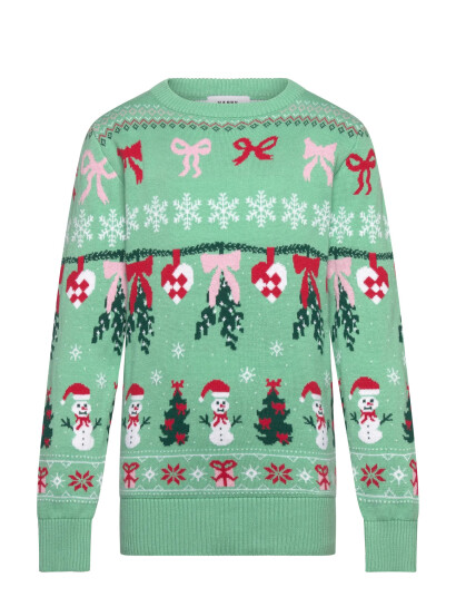 Happy Seasons Cute Christmas Ribbon Sweater - Kids - Green - 13-14ÅR