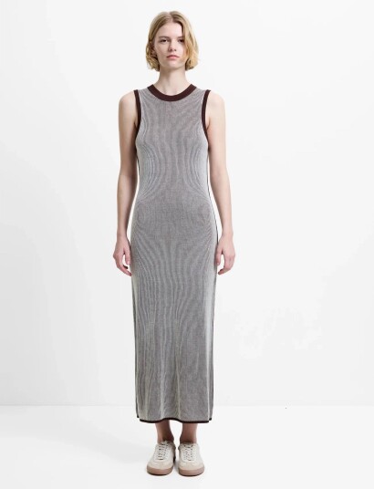 French Connection Naria Striped Knit Midi Dress   Brown   M