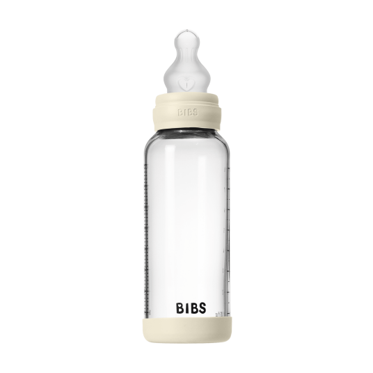 BIBS Glass Babyflaske Rund Silikon 240 ml Medium Flow Ivory BIBS Glass Babyflaske Rund Silikon 240 ml Medium Flow Ivory