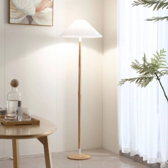 Lucande Ellorin gulvlampe hvit tre Ø 47,5 cm E27