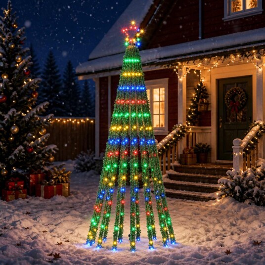 vidaXL LED juletre 180 cm 255 LED-lys Flerfarget Stål Svart