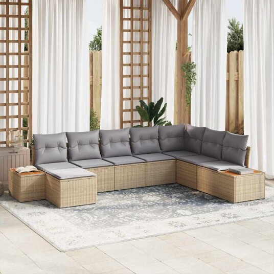 vidaXL Hagesofa Set 9 stk. 8-Antall seter Beige og lys grå Polyrattan