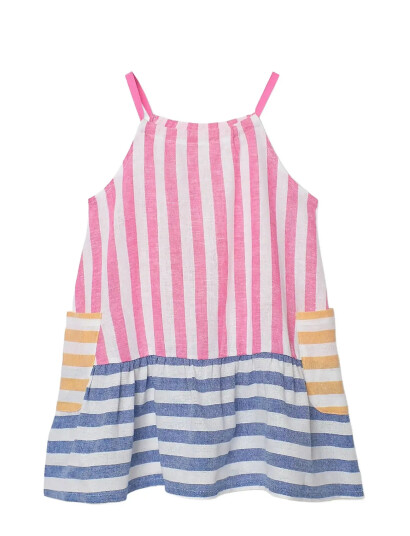 Boboli Linen Dress Striped For Girl Multi/patterned 80