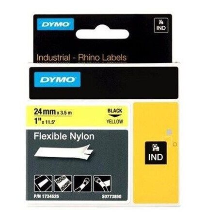 DYMO Rhino Industrial tape 24 mm x 3.5m flexible nylon (black on yellow)