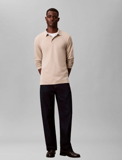 Calvin Klein Ls Supima Cotton Solid Polo - Beige - XXL