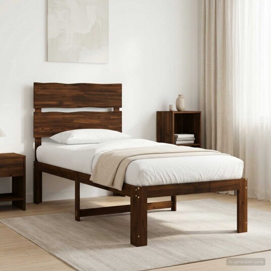vidaXL Enkelt Senge Ramme med Hodegjerde ROSTOCK Mørk brun 90 x 190 cm