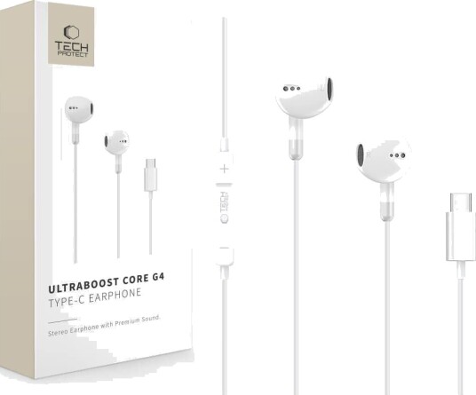Tech-Protect Ultraboost Core G4 USB-C-hodetelefoner med kabel – hvit Tech-Protect Ultraboost Core G4 USB-C-hodetelefoner med kabel – hvit