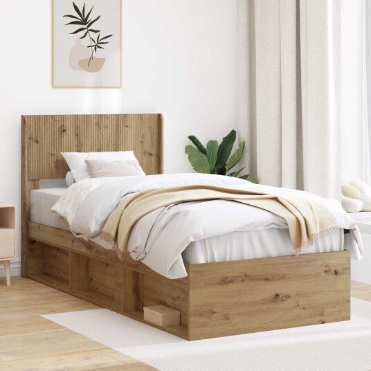  Sengramme med oppbevaring og hodegavl Artisan eik 90 x 190 cm