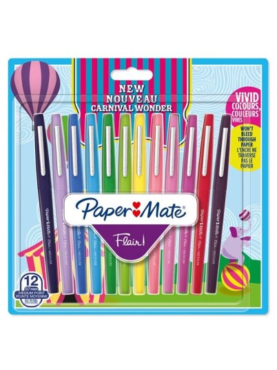 Paper Mate Flair Felt Tip Pens Medium Point 0.7mm Assorted Carnival Colours 12 Count Paper Mate Flair Felt Tip Pens Medium Point 0.7mm Assorted Carnival Colours 12 Count