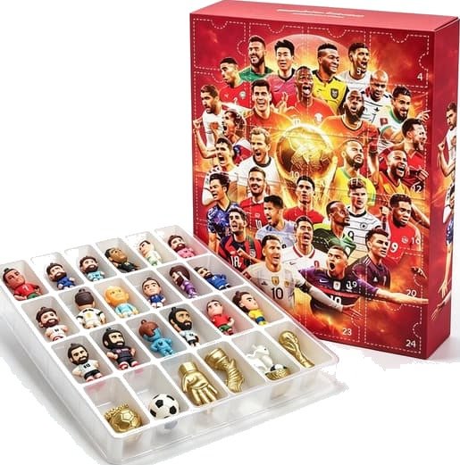 Adventskalender VM 2026 24 dagers nedtelling til jul barn fotballfans julegaver Haaland fotballspillerfigur