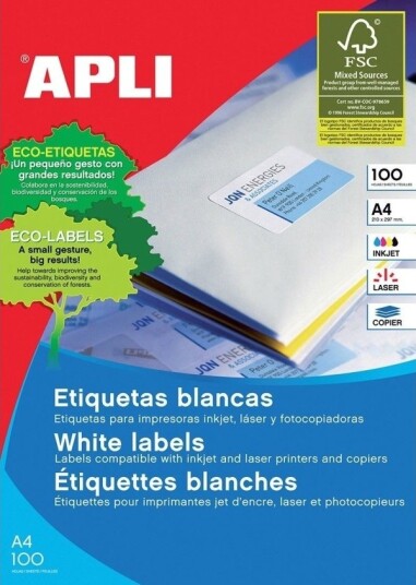 Apli Universaletiketter 70 X 42,4 Mm Rektangulære Hvite 100 Ark Apli Universaletiketter 70 X 42,4 Mm Rektangulære Hvite 100 Ark
