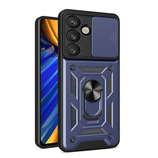 Hurtel Hybrid Armor Camshield Deksel med kamerabeskyttelse og metallring til Samsung Galaxy S25 Blå