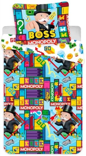 Licens Monopol sengetøy 140x200 cm Sengesett med det berømte brettspillet 100% bomull