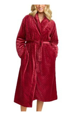 Damella Jaquard Fleece Dressing Gown Rød polyester Large Dame
