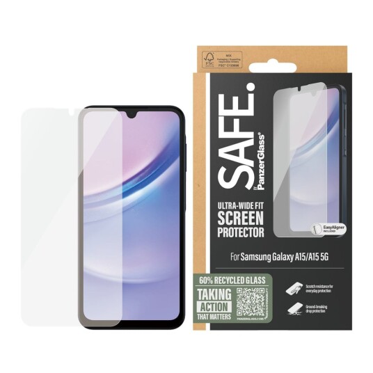Safe By PanzerGlass™ Ultra-Wide Fit Skjermbeskytter for Samsung Galaxy A15/A15 5G - Gjennomsiktig