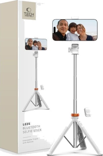 Selfiepinne Tech-Protect L03s Bluetooth Med Fjernkontroll, Stativ Opp Til 148 Cm Og Hode 180 - Hvit Selfiepinne Tech-Protect L03s Bluetooth Med Fjernkontroll, Stativ Opp Til 148 Cm Og Hode 180 - Hvit