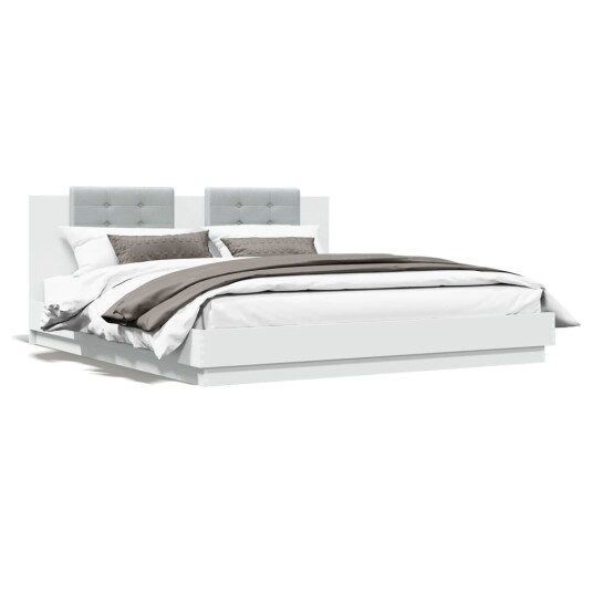 Sengeramme med hodegavl og LED-lys hvit 180x200 cm 8721012277243