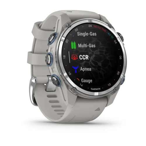 Garmin Descent Mk3 - 43mm, Rustfritt stål med tåkegrå silikonrem