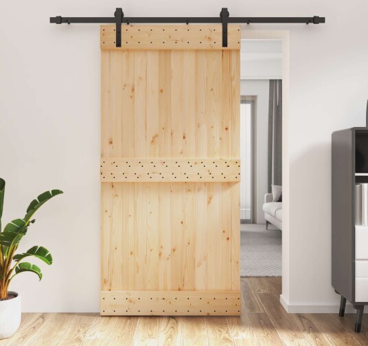 vidaXL Skyvedør Naturlig og svart 100 x 210 cm Massiv Furu Tre