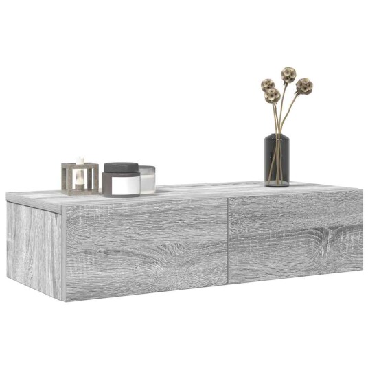  Vegghylle med skuffer grå sonoma 60x26,5x15 cm konstruert tre 8721158650047