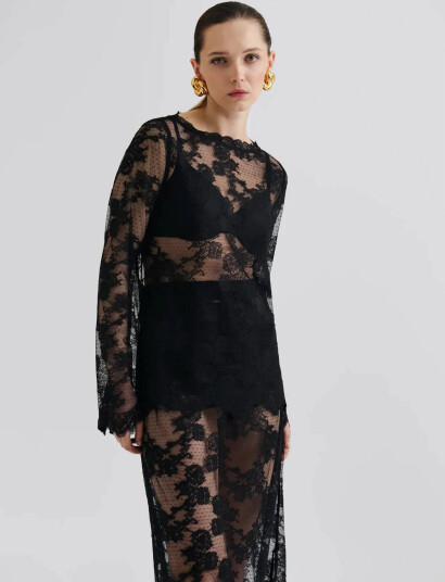 Malina Leni Sheer Lace Top - Black - 38