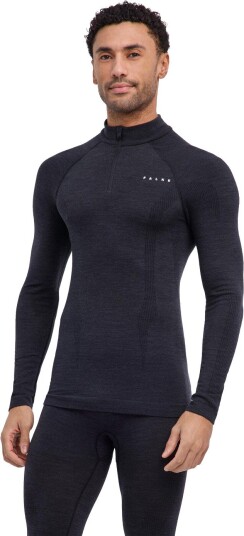 Falke Men"s Long Sleeve Zip Wool Tech Black L