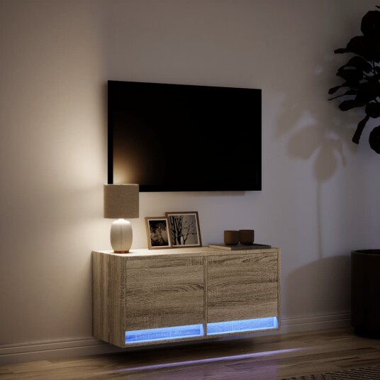 Vegghengt TV-benk med LED sonoma eik 80x31x35 cm 852357
