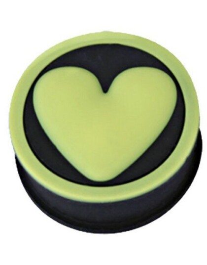 Yellow Heart Lyser I Mørket Svart Piercing Plugg Strl 22 mm
