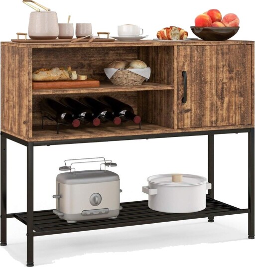 Barskap med vinstativer og hyller konsollbord i tre med metallramme for spisestue 100 x 35 x 83 cm kaffe