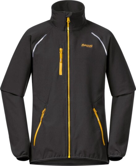 Bergans Girl's Sjoa Light Softshell Jacket 128, Solid Charcoal/Light Golden Yellow