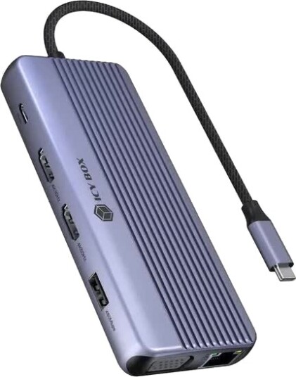 ICY BOX 12-i-1 Dokkingstasjon USB-C USB-A 2x HDMI Grå ICY BOX 12-i-1 Dokkingstasjon USB-C USB-A 2x HDMI Grå