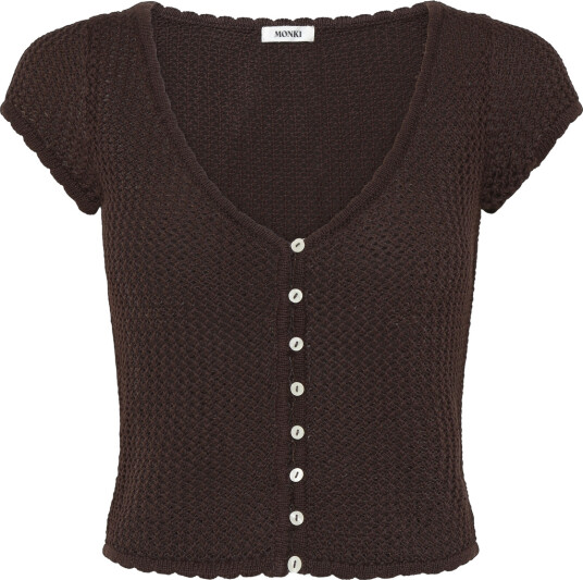 Monki Short Sleeved Crochet Top Brown XS