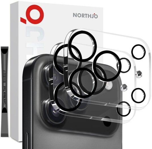NORTHJO iPhone 17 Pro Herdet Kameralinse Glass Gjennomsiktig / Svart Kant 2 Stk.