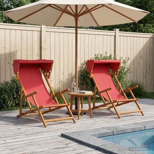 vidaXL Hage Stol 2 pcs 3 Posisjon Solid Eucalyptus Tre Rød